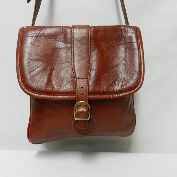 SAS Vintage Leather shoulder bag purse brick brown 2 compartments Back Pocket - Picture 1 of 14